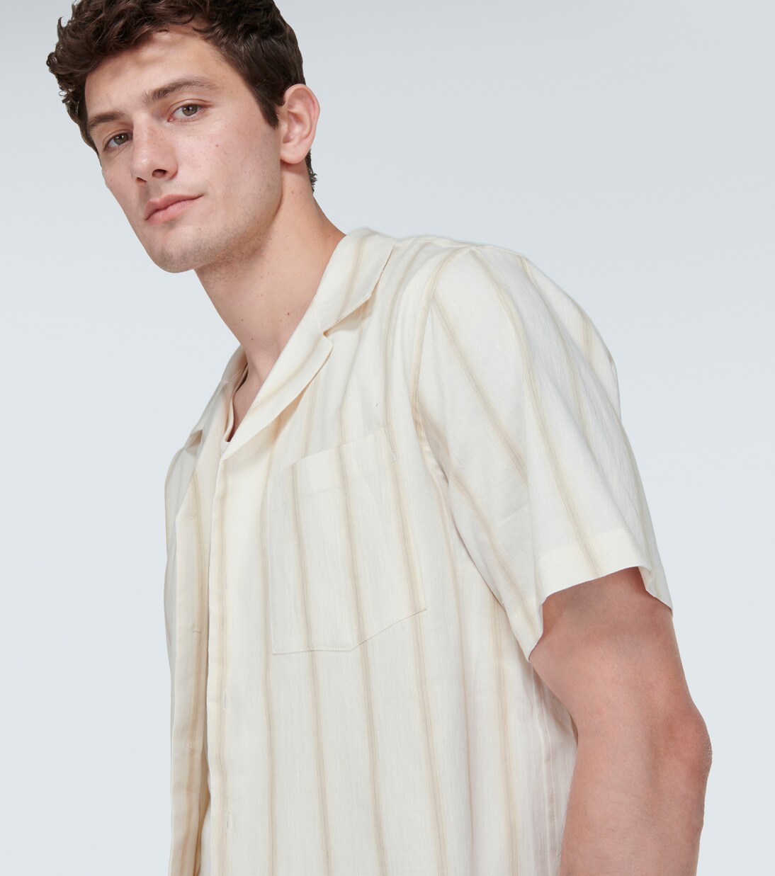 Striped linen-blend bowling shirt | Commas