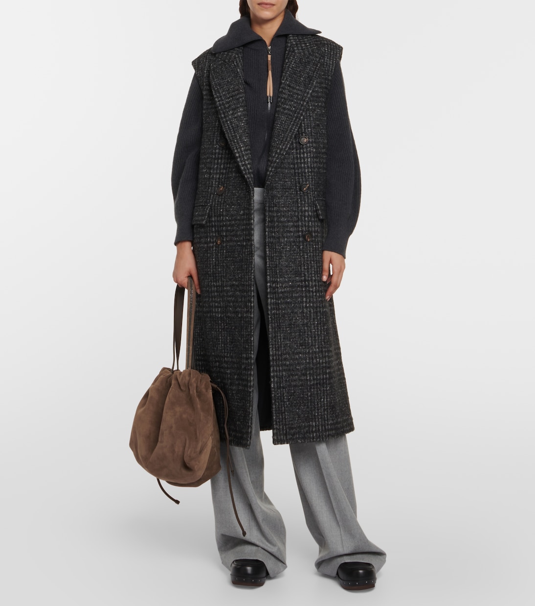 Checked wool-blend coat | Brunello Cucinelli