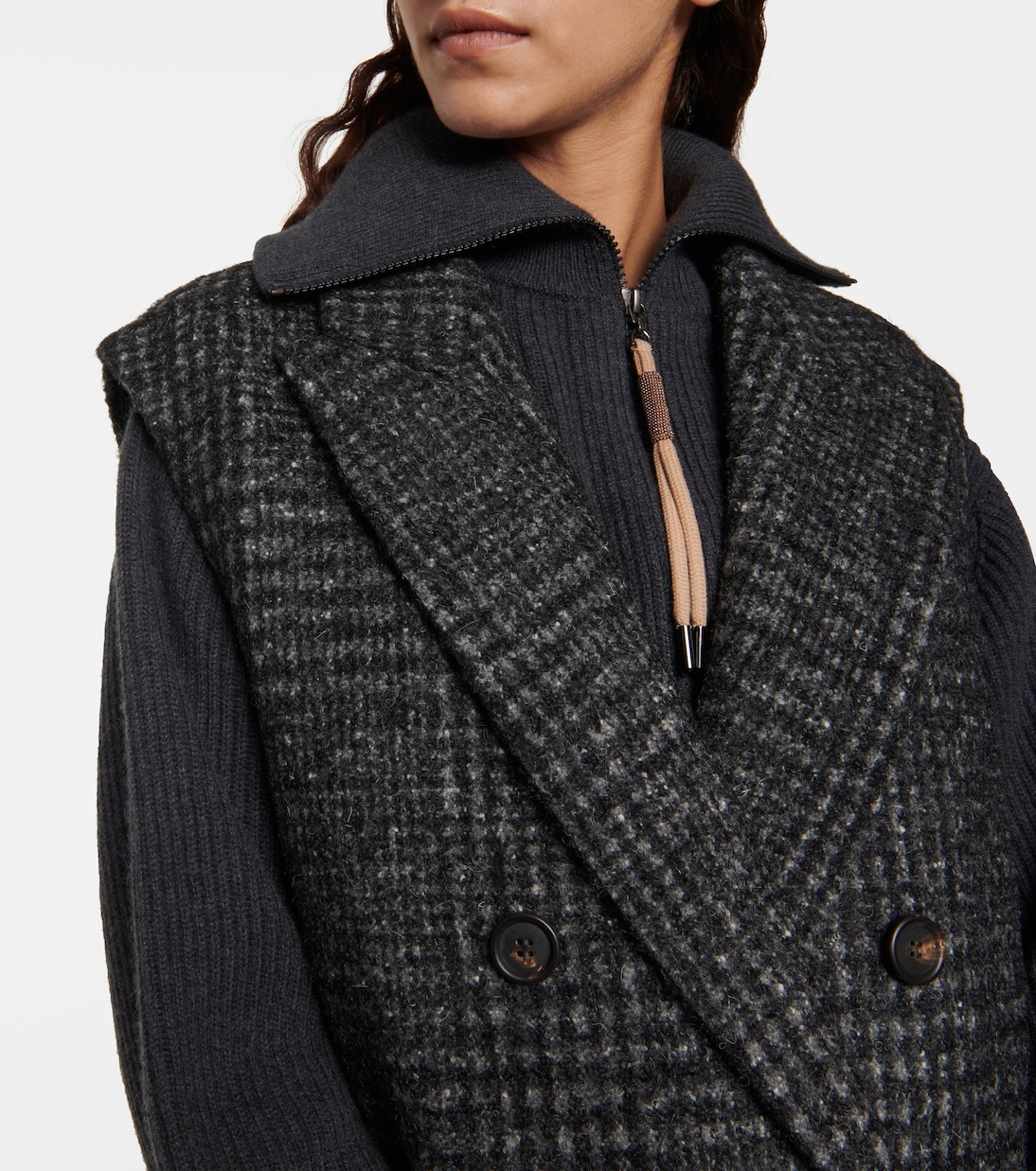 Checked wool-blend coat | Brunello Cucinelli