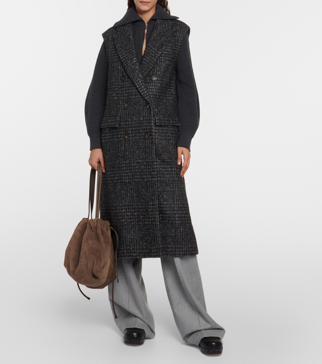 Checked wool-blend coat | Brunello Cucinelli