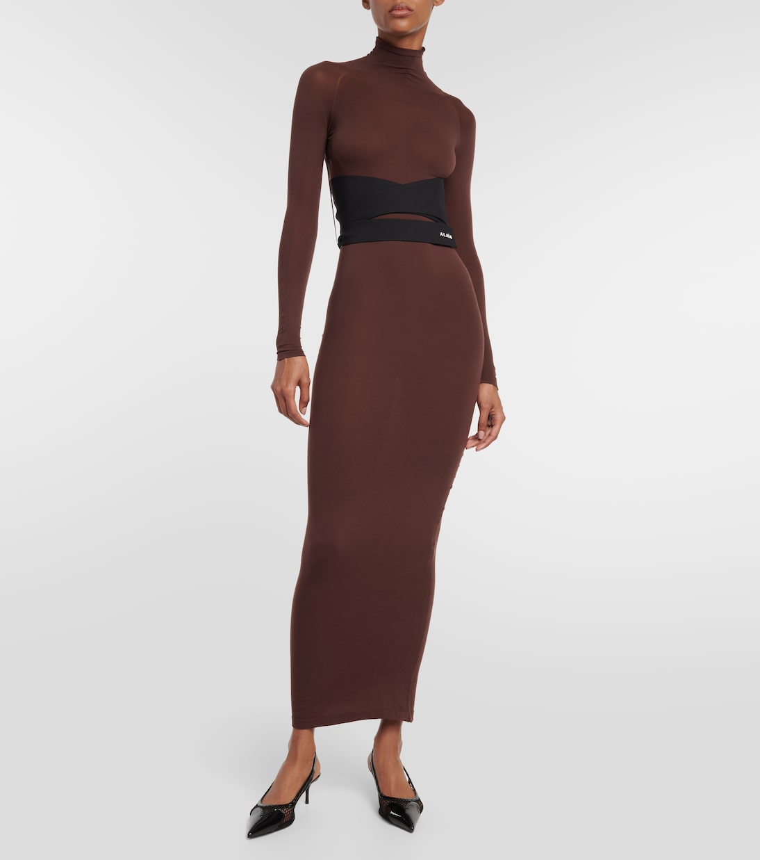 Belted jersey turtleneck maxi dress | Alaïa