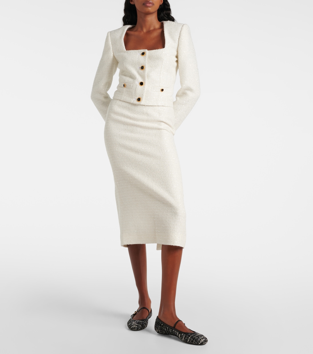 Mary-Jane-Ballerinas Mary Ribbon 05 aus Bouclé | Gianvito Rossi