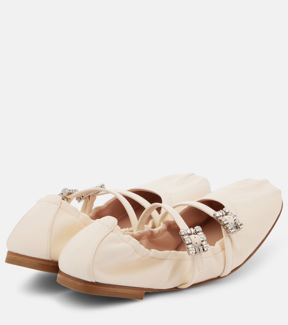 Crystal-embellished leather ballet flats | Roger Vivier