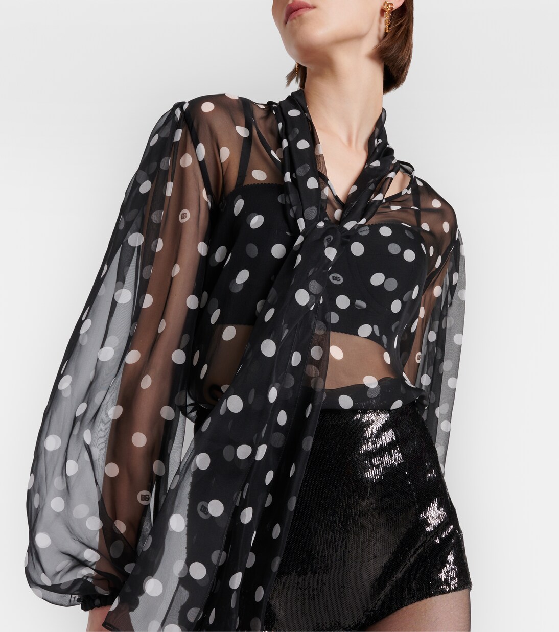 Polka-dot bow-detail silk chiffon blouse | Dolce&Gabbana
