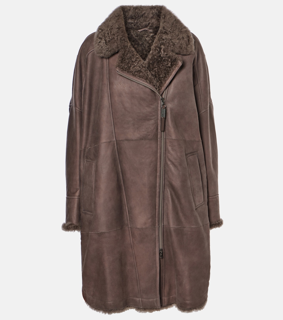 Shearling-lined leather coat | Brunello Cucinelli