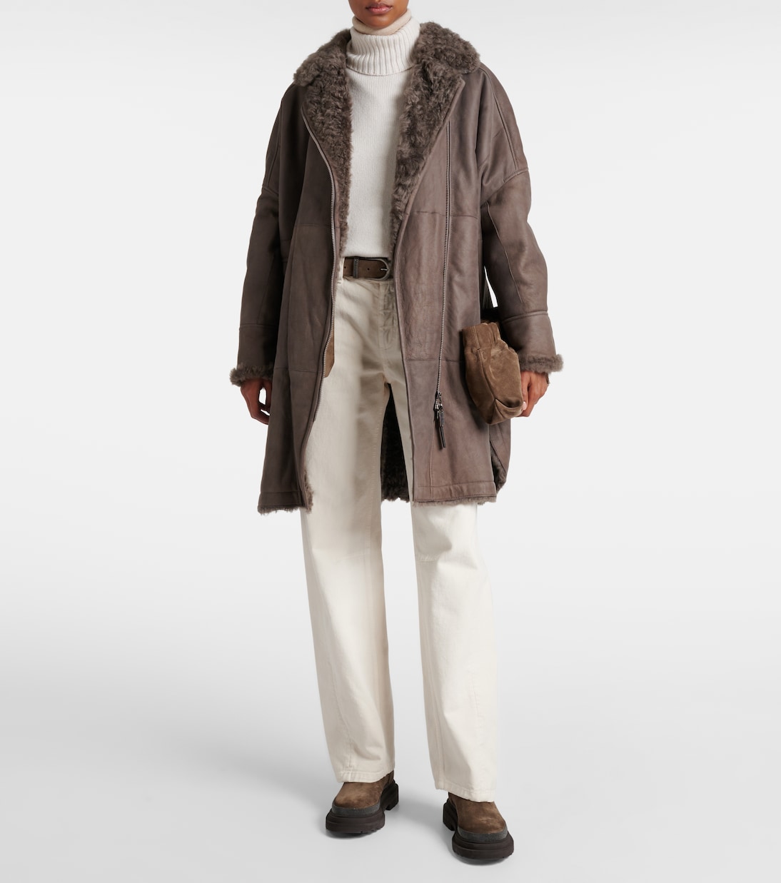 Shearling-lined leather coat | Brunello Cucinelli