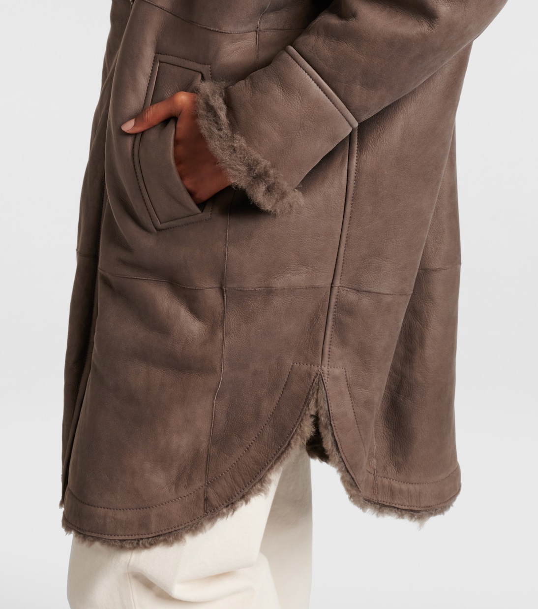 Shearling-lined leather coat | Brunello Cucinelli