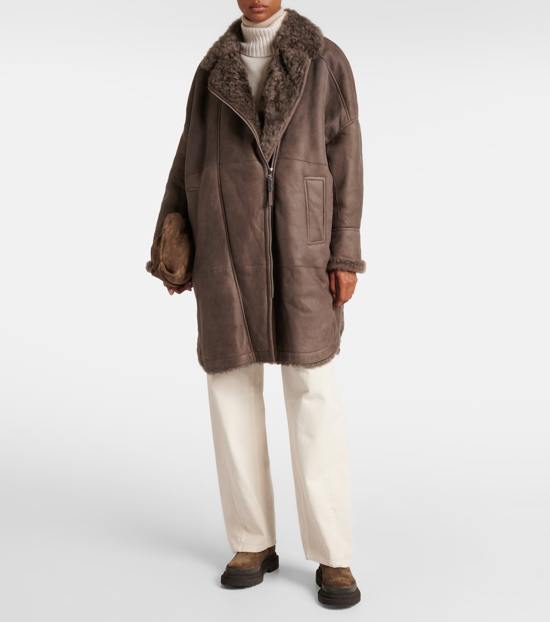 Shearling-lined leather coat | Brunello Cucinelli