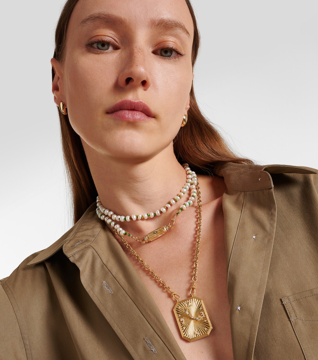 Baby 14kt gold locket necklace with diamonds and pearls | Marie Lichtenberg