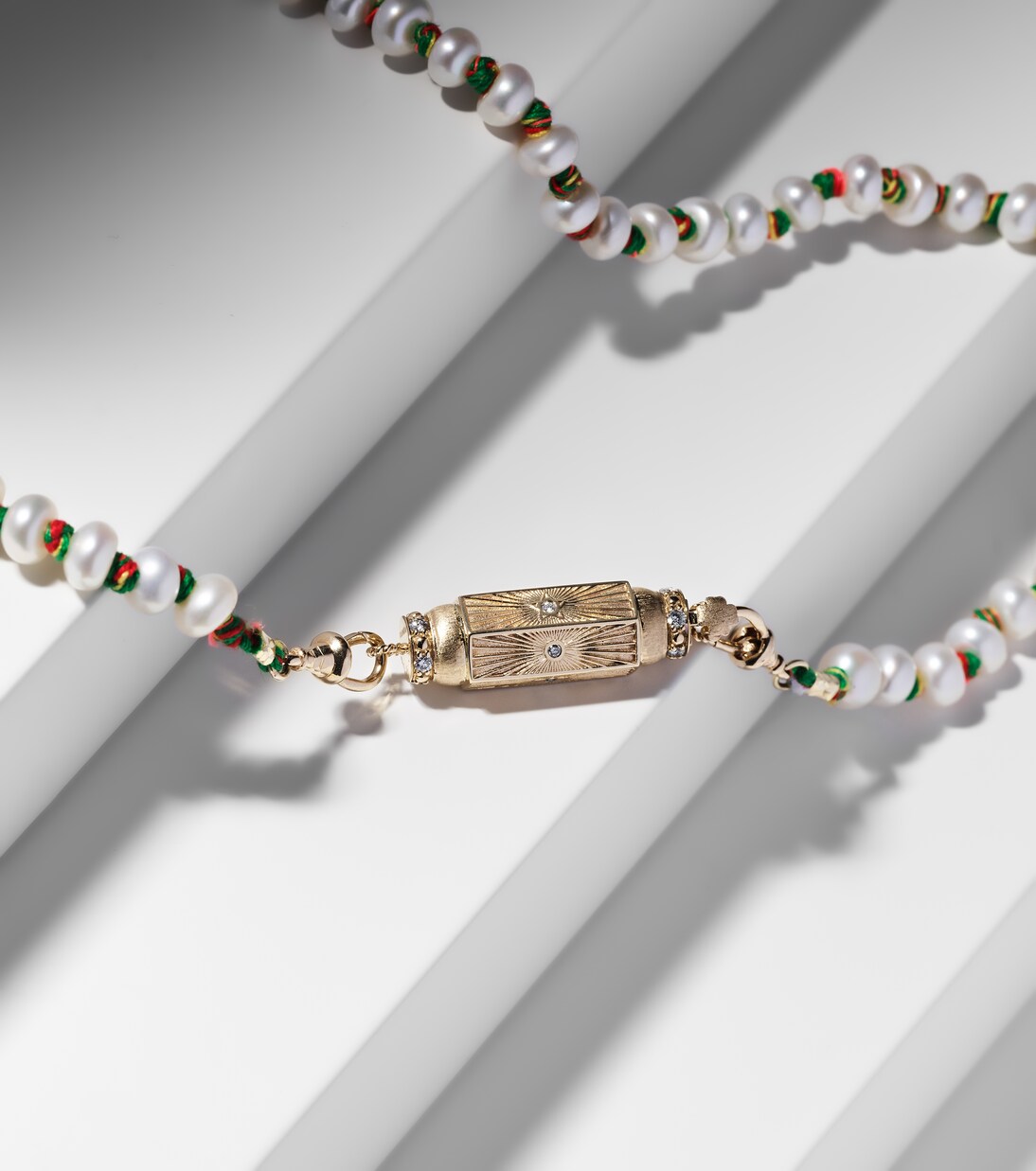 Baby 14kt gold locket necklace with diamonds and pearls | Marie Lichtenberg