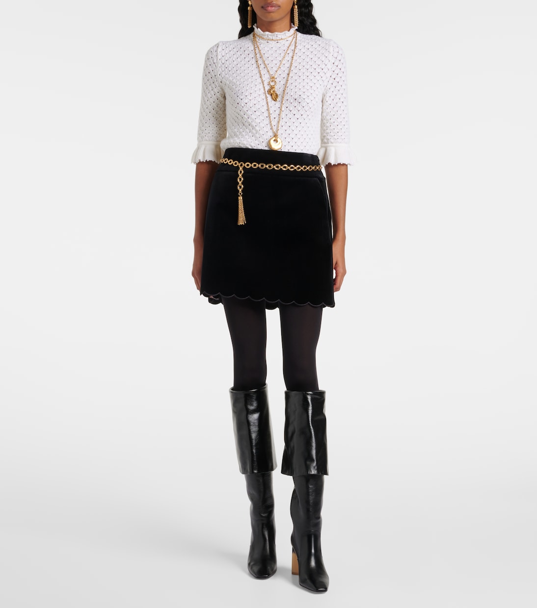 Scalloped cotton velvet miniskirt | Chloé