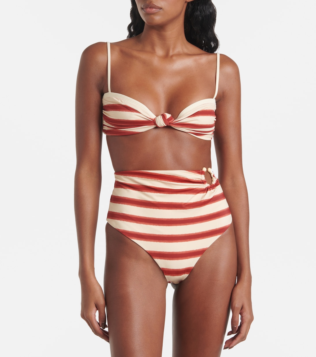 Striped high-rise bikini bottoms | Johanna Ortiz