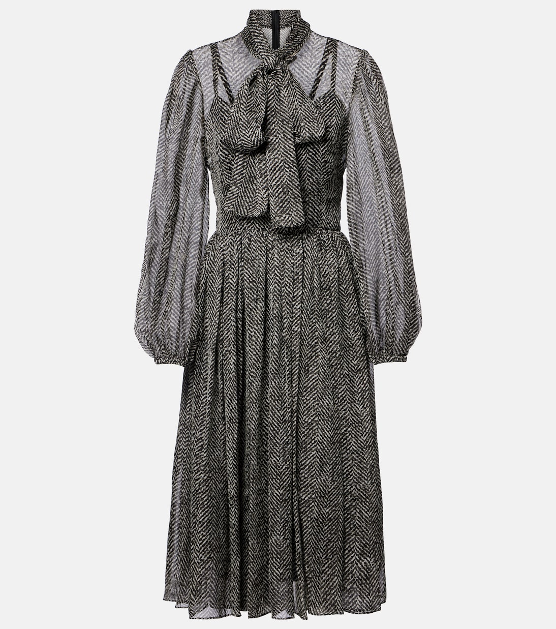 Chevron tie-neck silk-blend midi dress  | Dolce&Gabbana