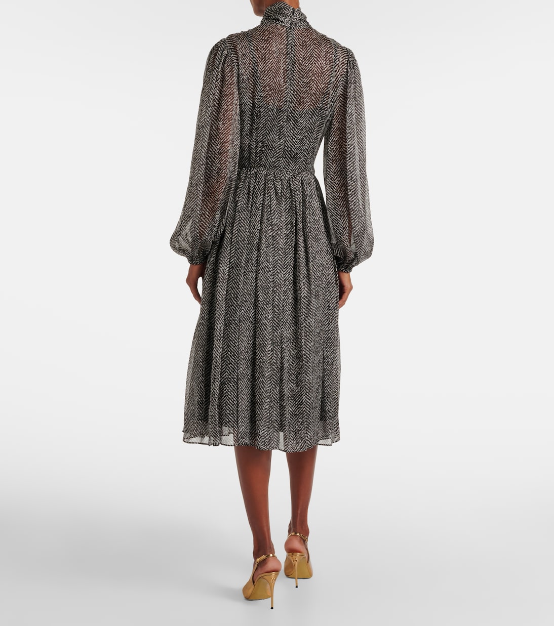 Chevron tie-neck silk-blend midi dress  | Dolce&Gabbana