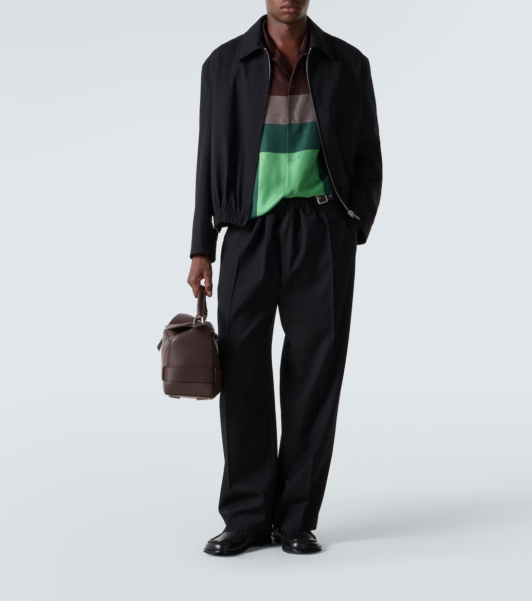 Belted leather-trimmed wool blouson | Loewe
