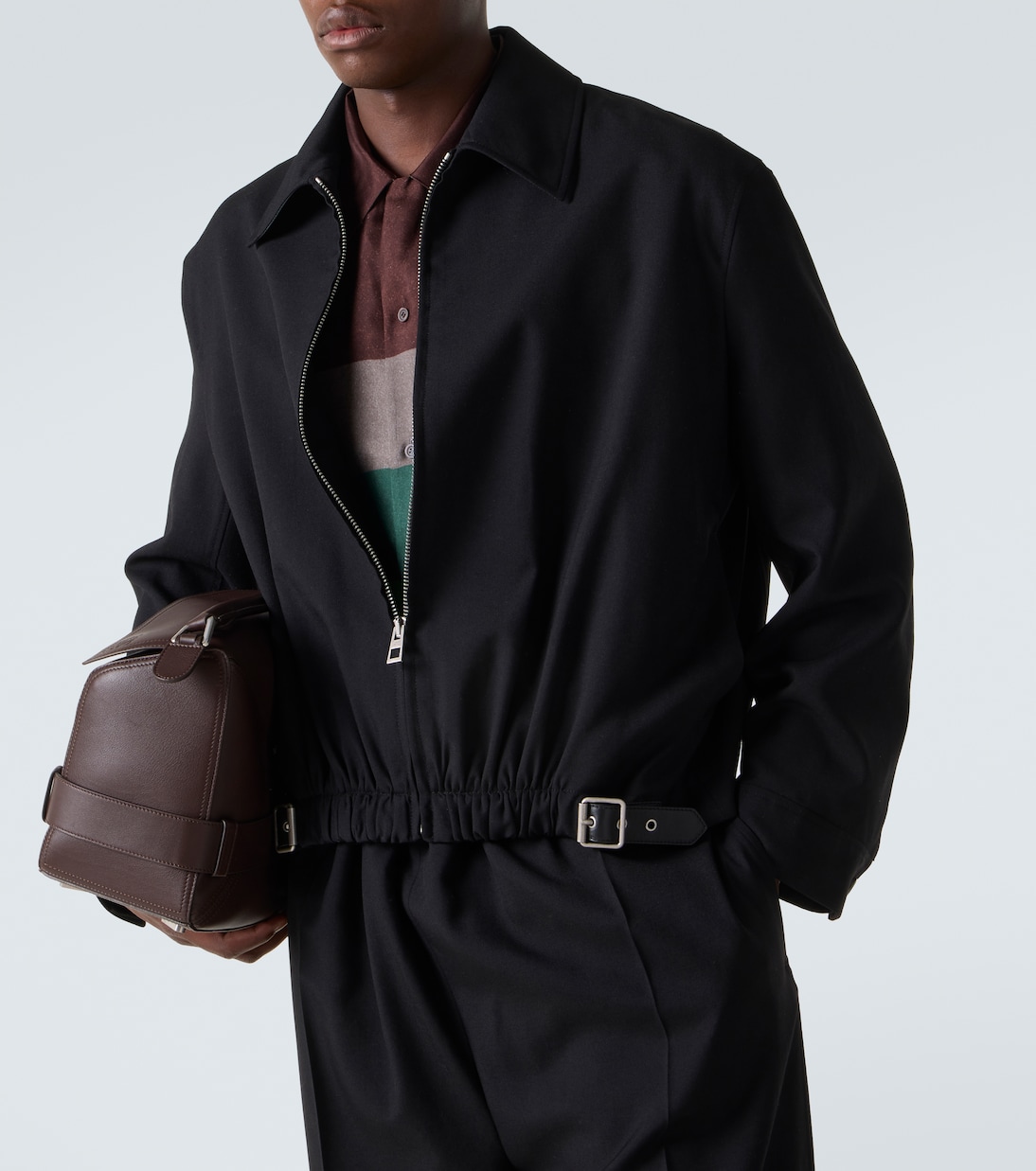 Belted leather-trimmed wool blouson | Loewe