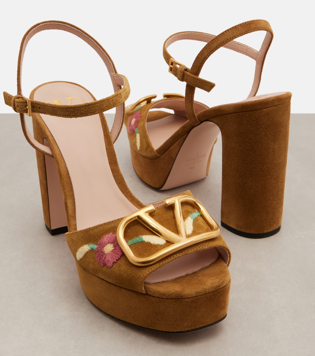 VLogo embroidered suede platform sandals | Valentino Garavani