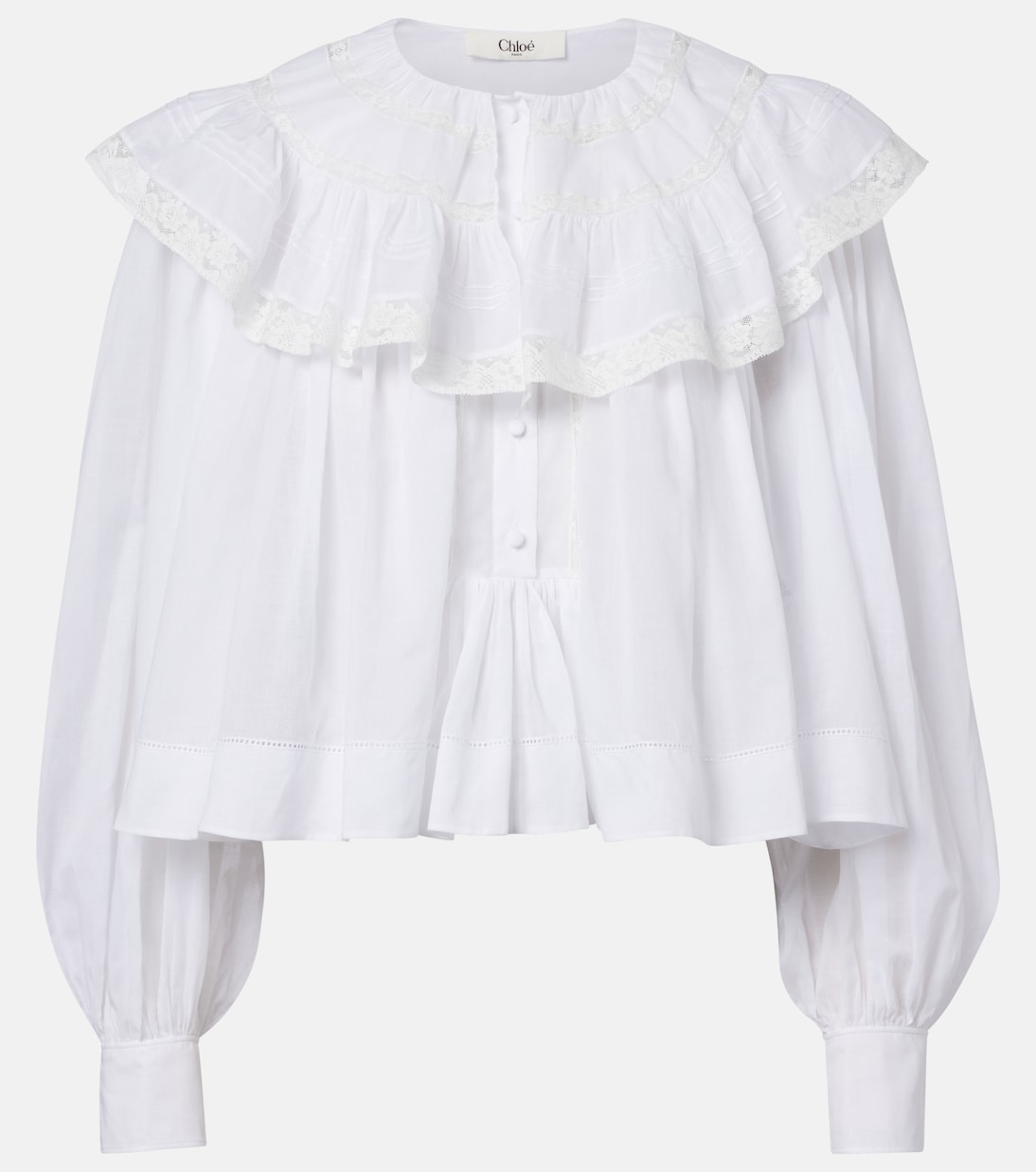Lace-trimmed cotton voile blouse | Chloé