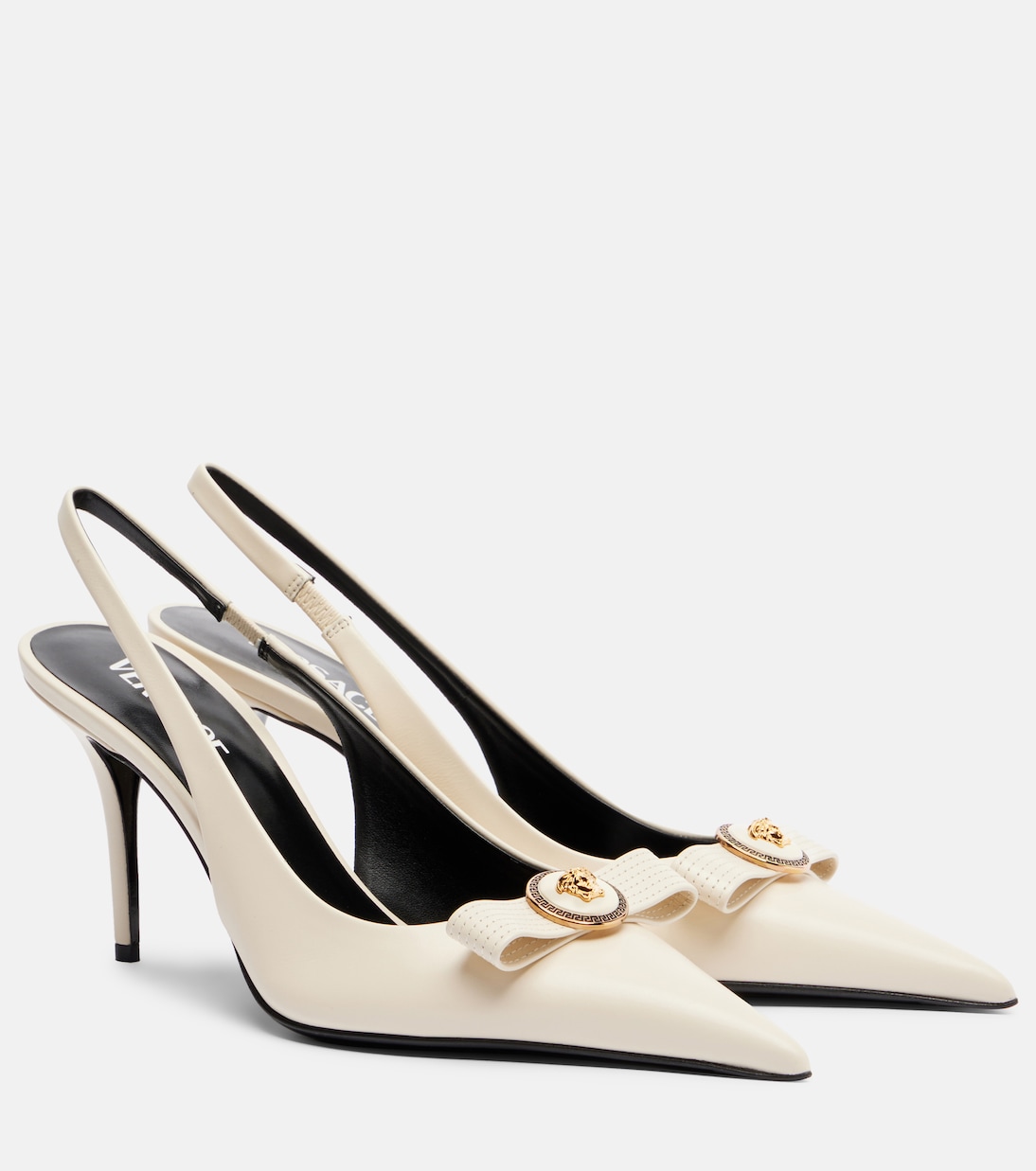 Gianni Ribbon 85 leather slingback pumps | Versace