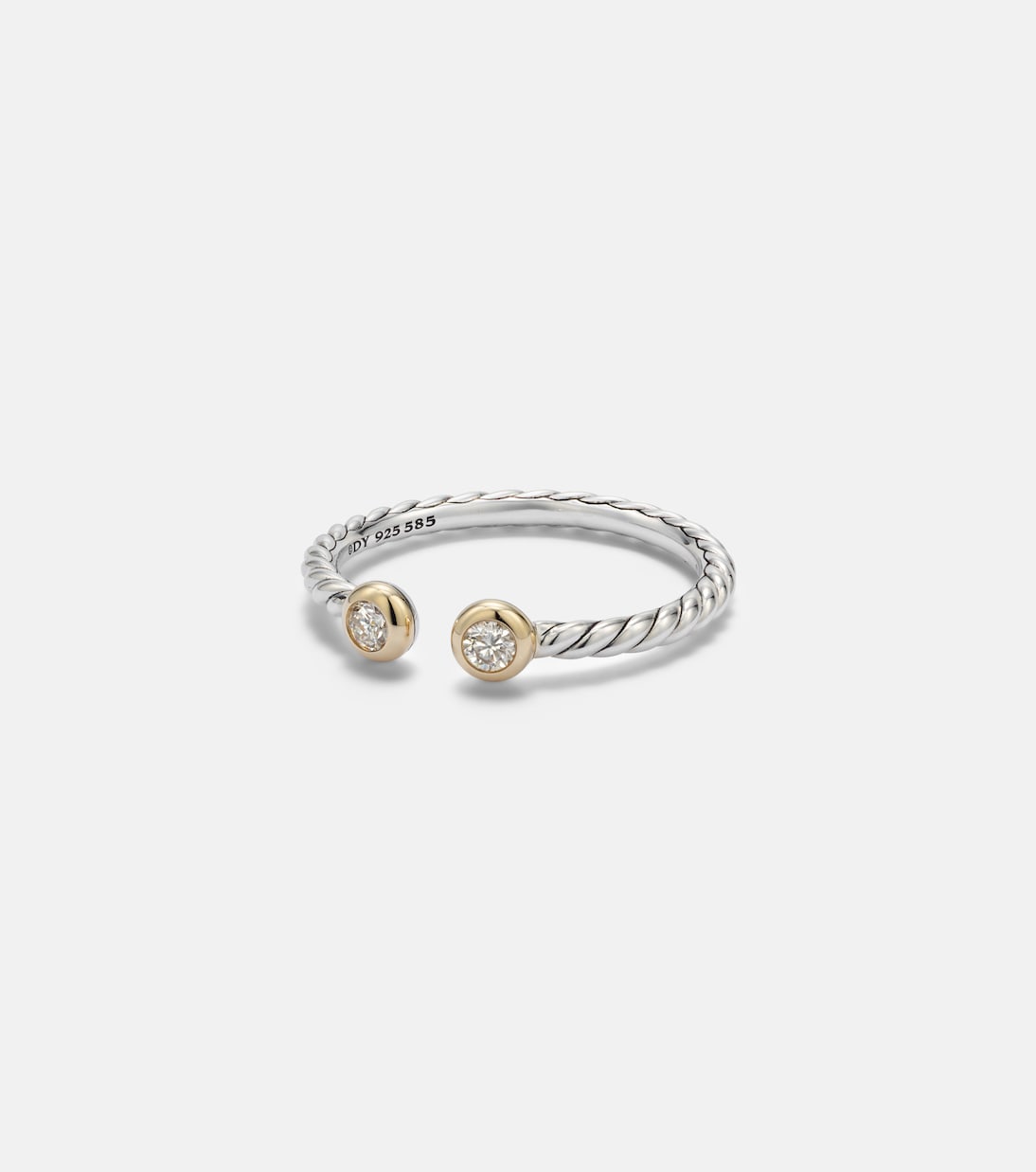 Anello Cable Open in argento sterling e oro 14kt con diamanti | David Yurman