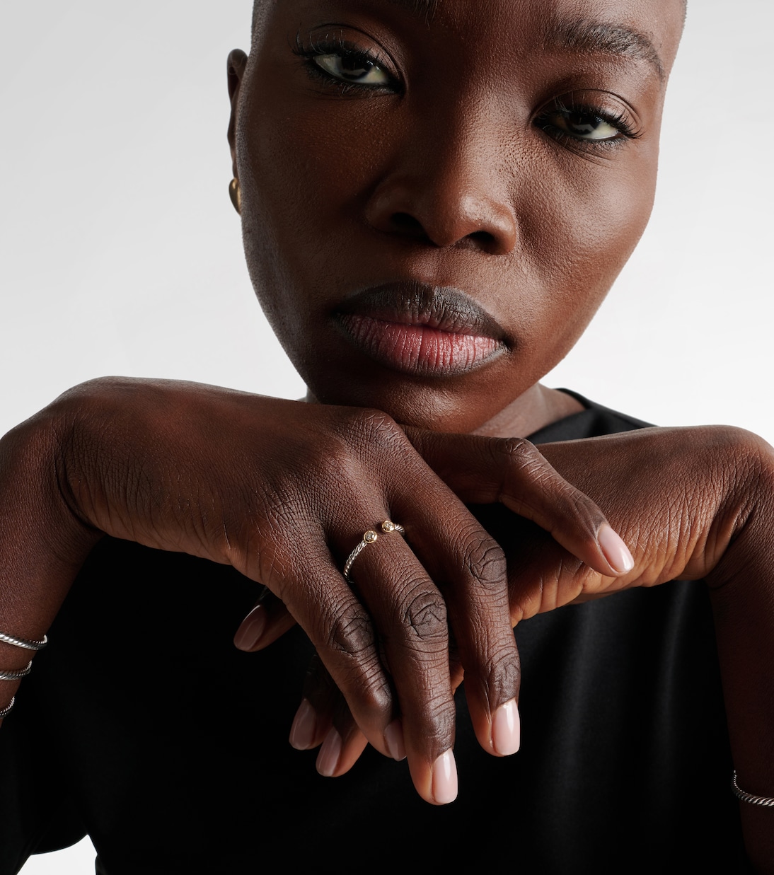 Anello Cable Open in argento sterling e oro 14kt con diamanti | David Yurman