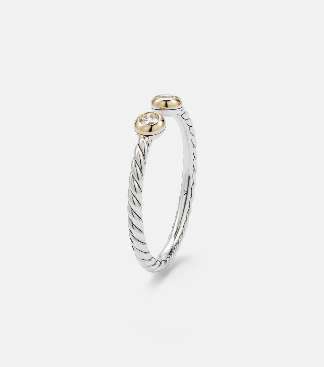 Anello Cable Open in argento sterling e oro 14kt con diamanti | David Yurman