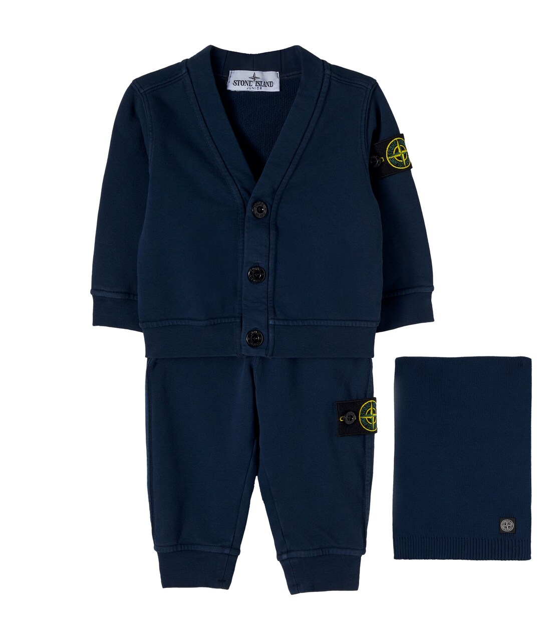 Baby cotton cardigan, sweatpants and blanket set | Stone Island Junior