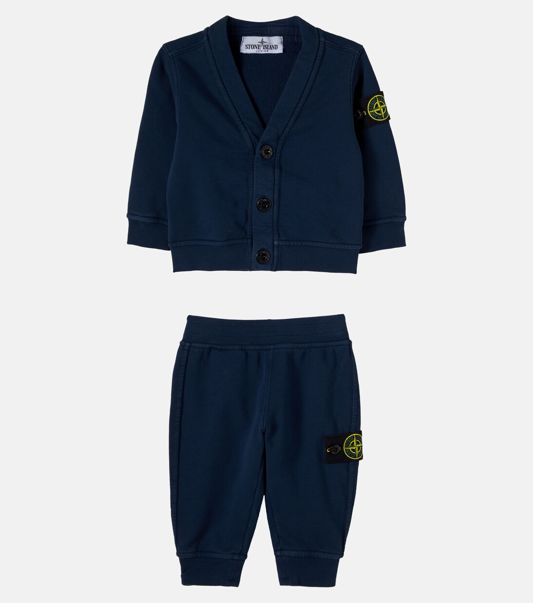 Baby cotton cardigan, sweatpants and blanket set | Stone Island Junior