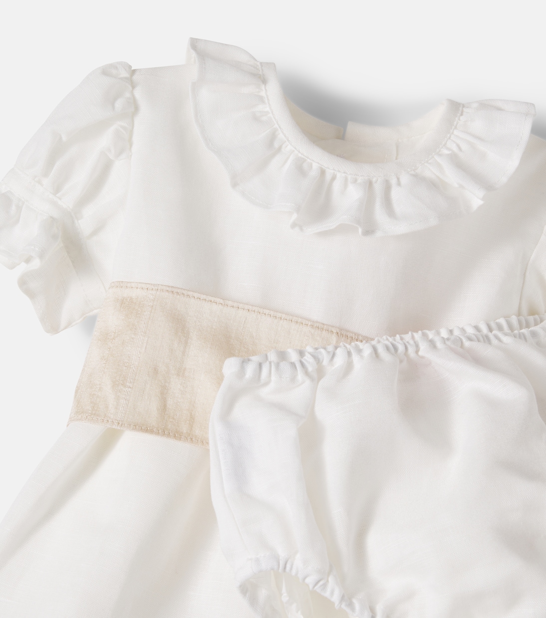 Baby Vega linen and cotton dress and bloomers set | La Coqueta