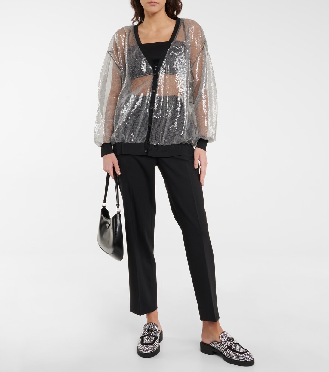 Cardigan aus Tüll mit Pailletten | Prada