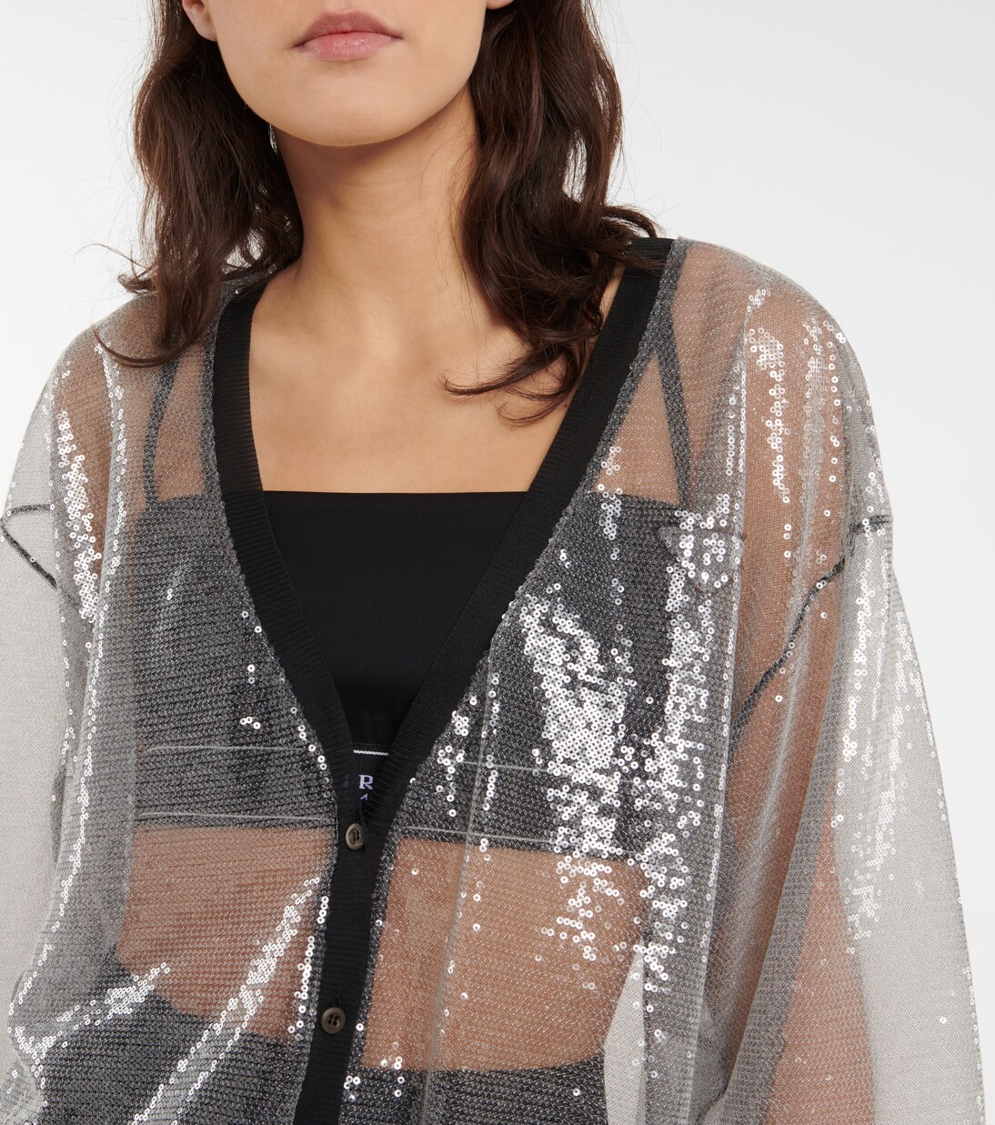 Cardigan aus Tüll mit Pailletten | Prada