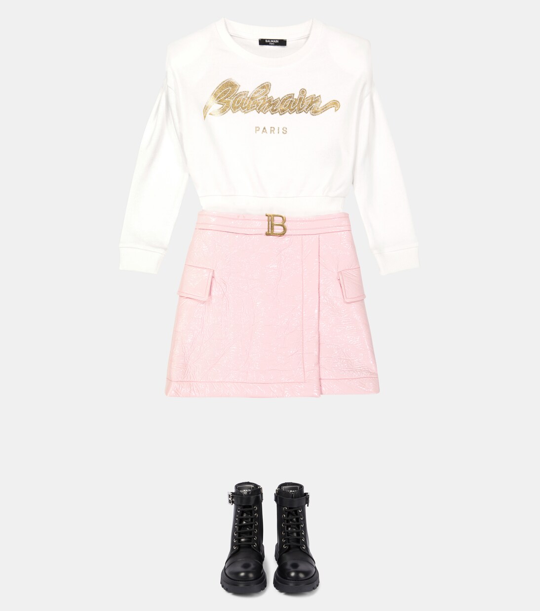 Jupe en coton mélangé enduit | Balmain Kids