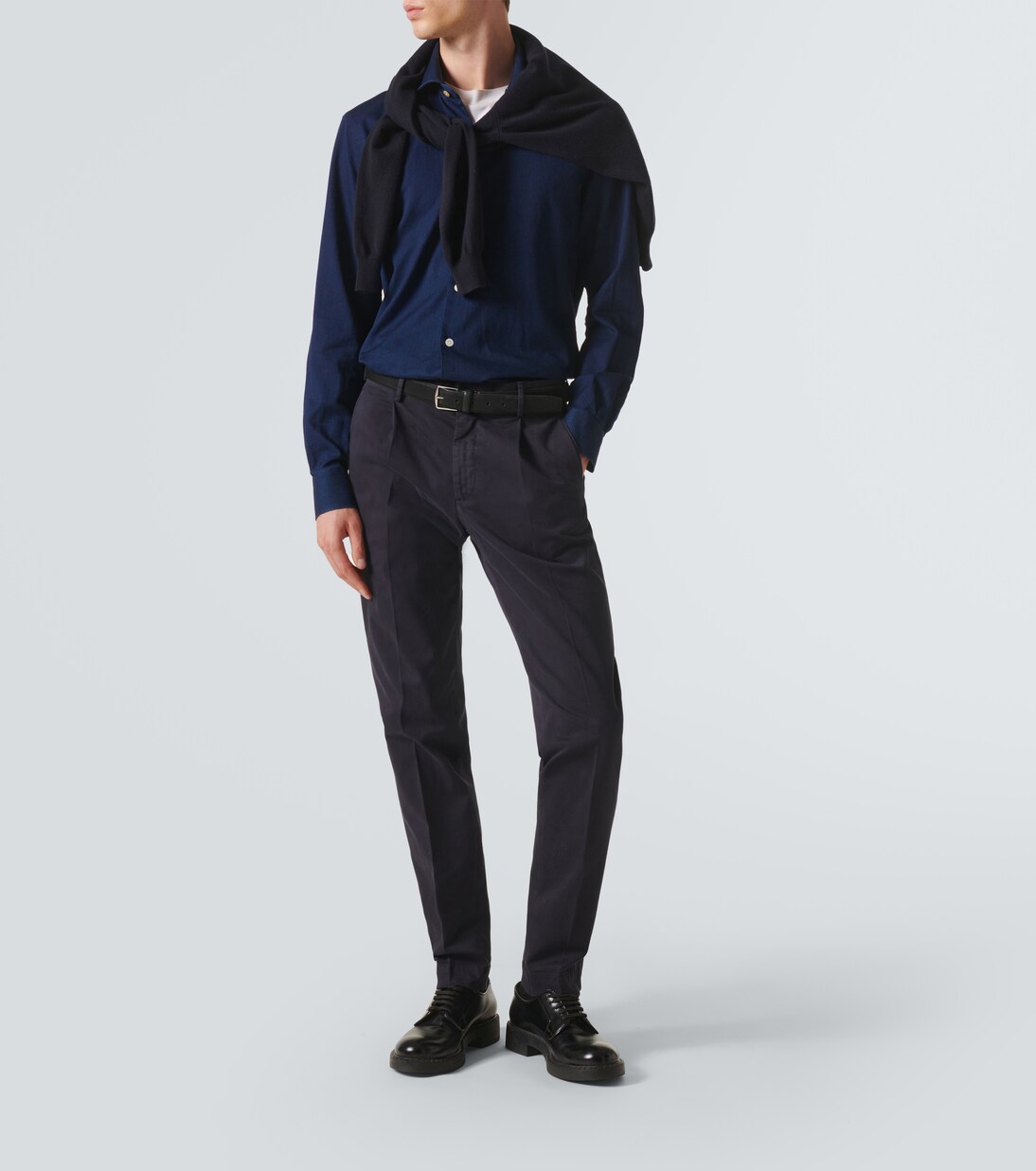 Pleated cotton tapered pants | Slowear