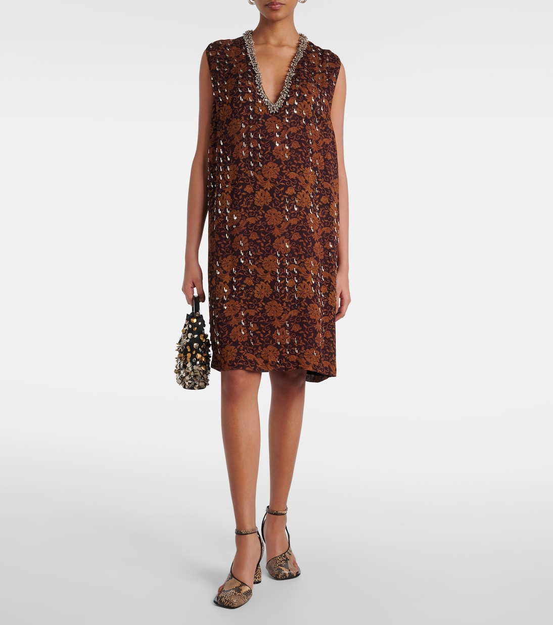 Verziertes Midikleid aus Georgette | Dries Van Noten