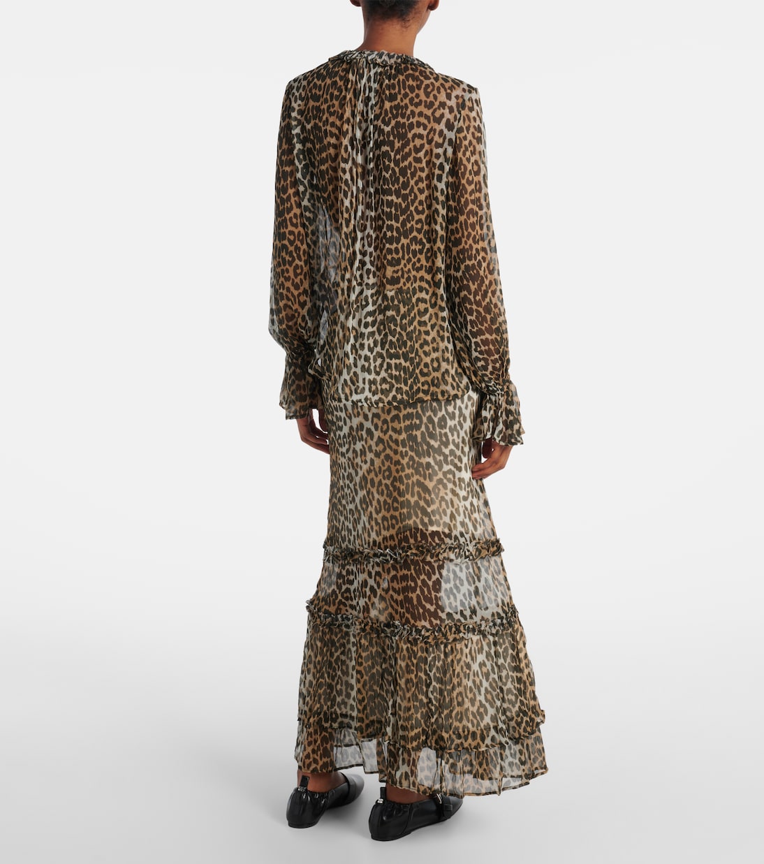 Leopard-print tie-neck chiffon blouse | Ganni