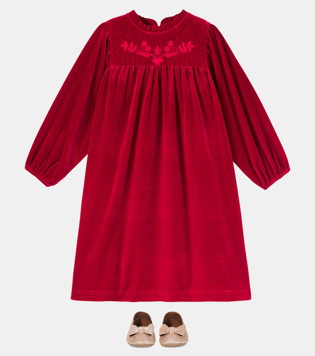 Domitilla embroidered ruffled velvet dress | C'era Una Volta