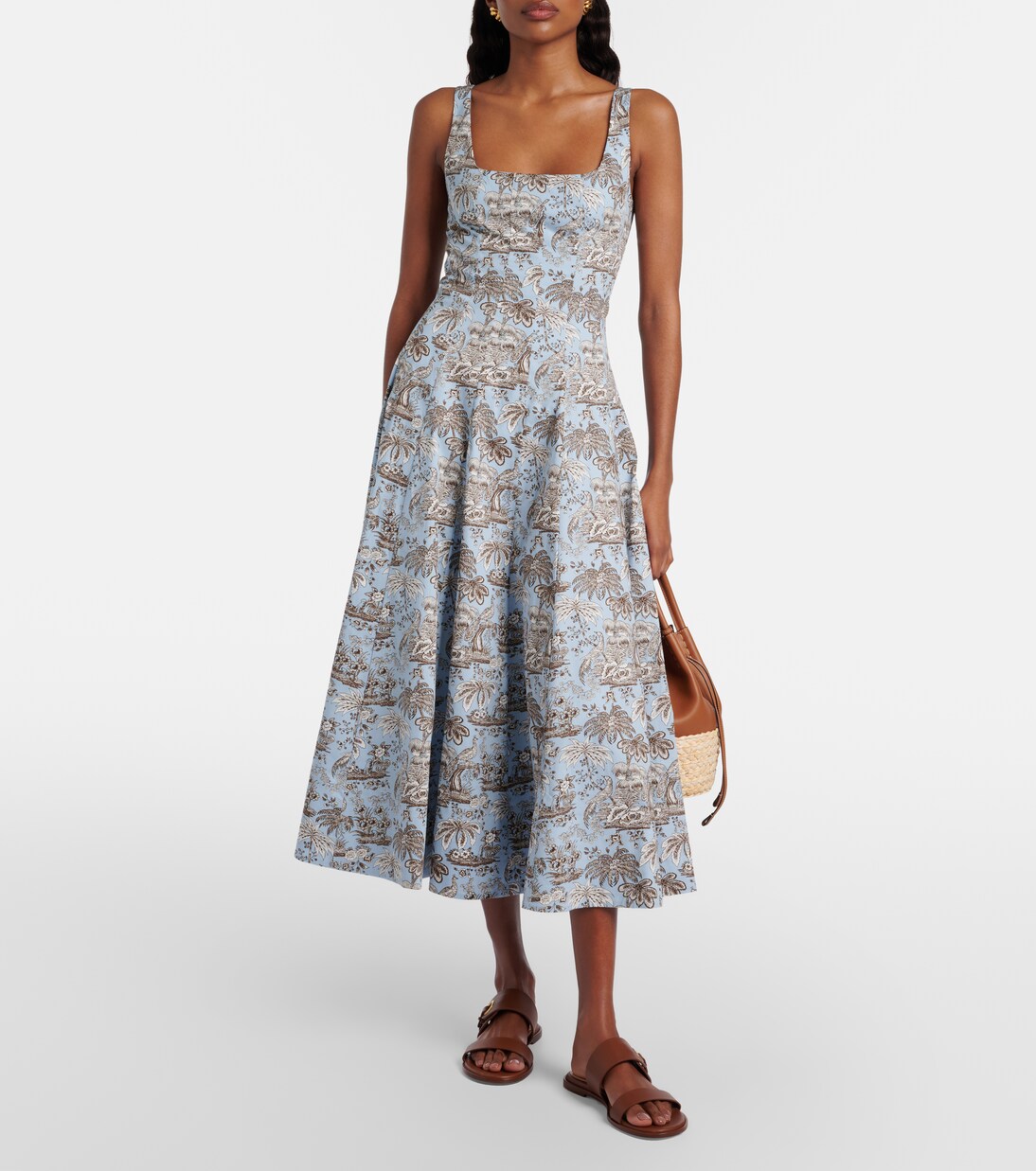 Wells floral cotton poplin midi dress | Staud