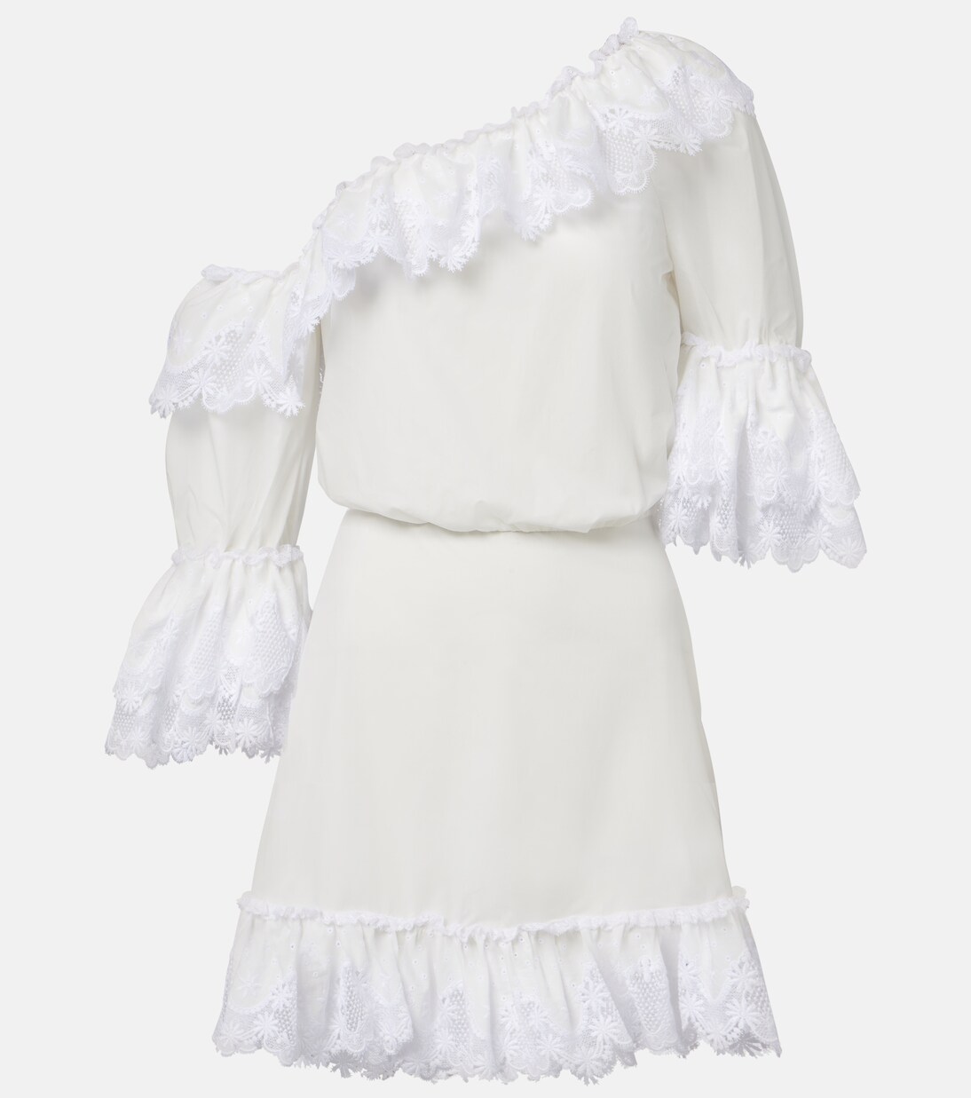Embroidered ruffled cotton poplin minidress | Saint Laurent