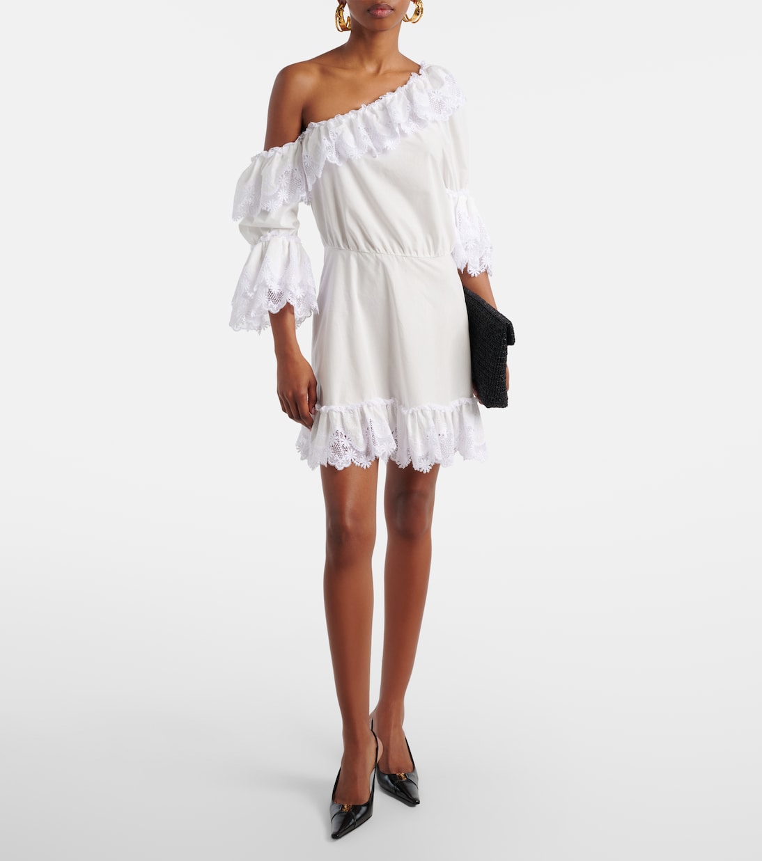 Embroidered ruffled cotton poplin minidress | Saint Laurent