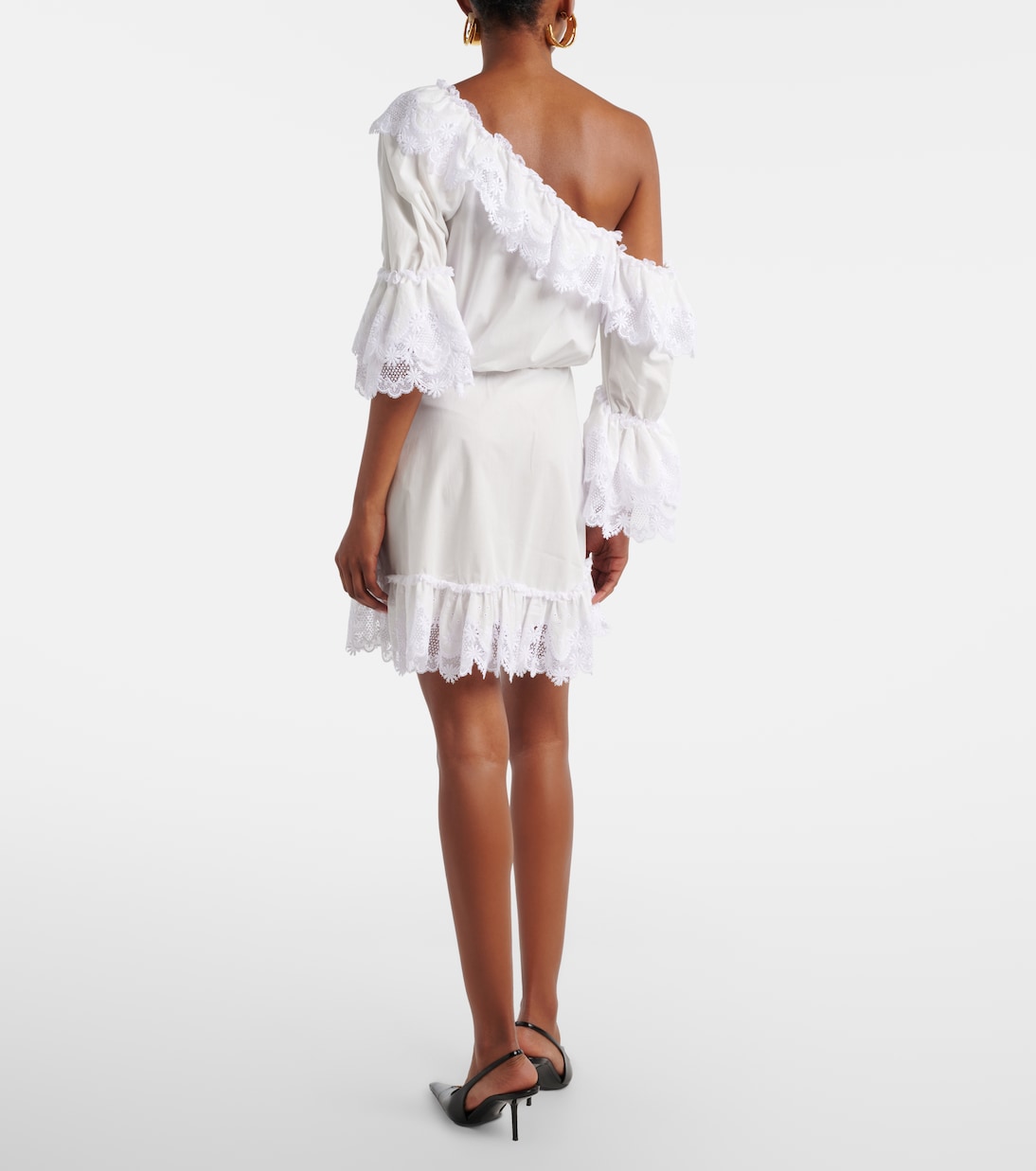 Embroidered ruffled cotton poplin minidress | Saint Laurent