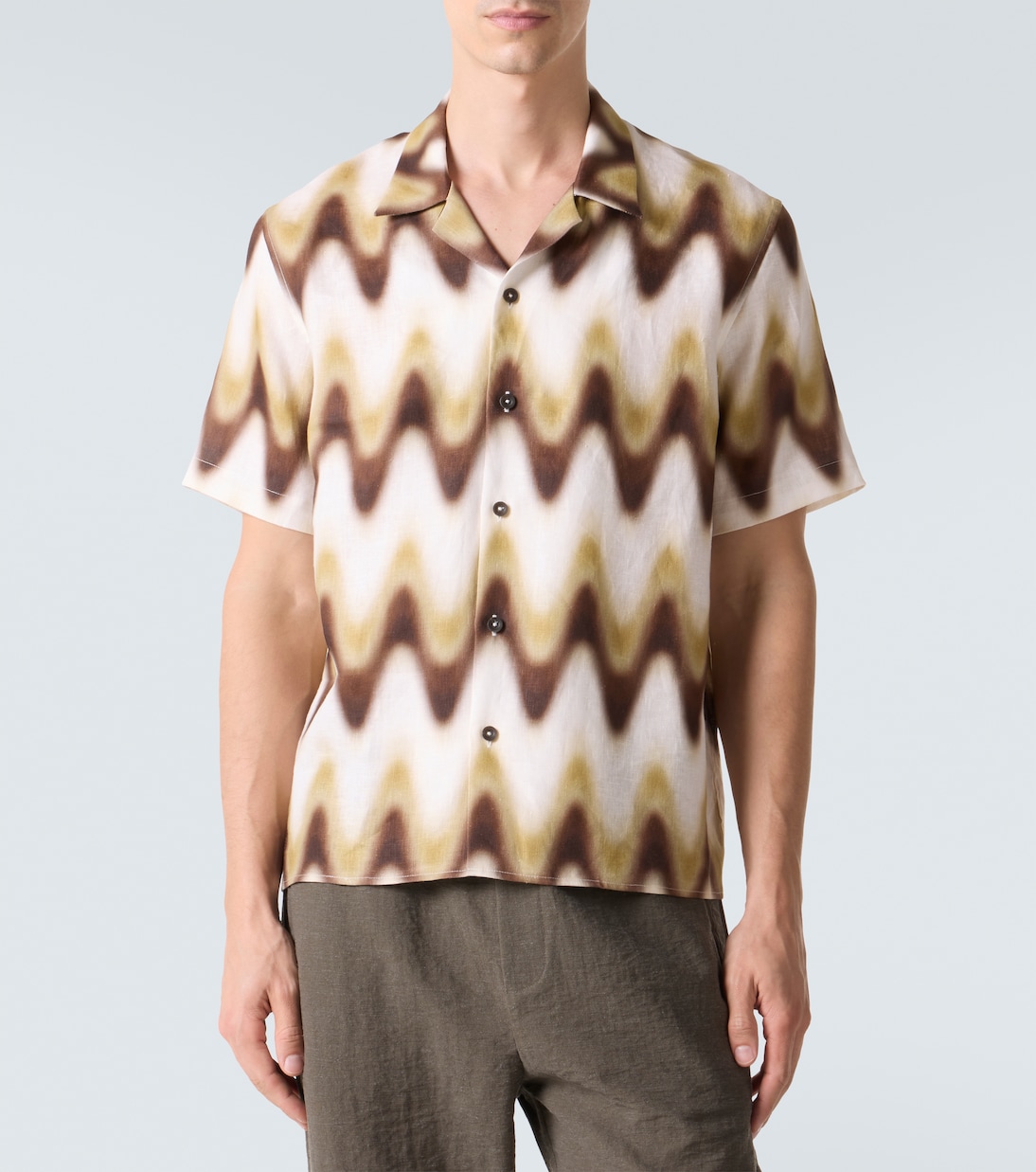 Printed linen bowling shirt | Commas