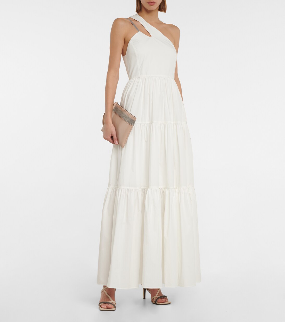 One-Shoulder-Maxikleid aus Baumwolle | Brunello Cucinelli