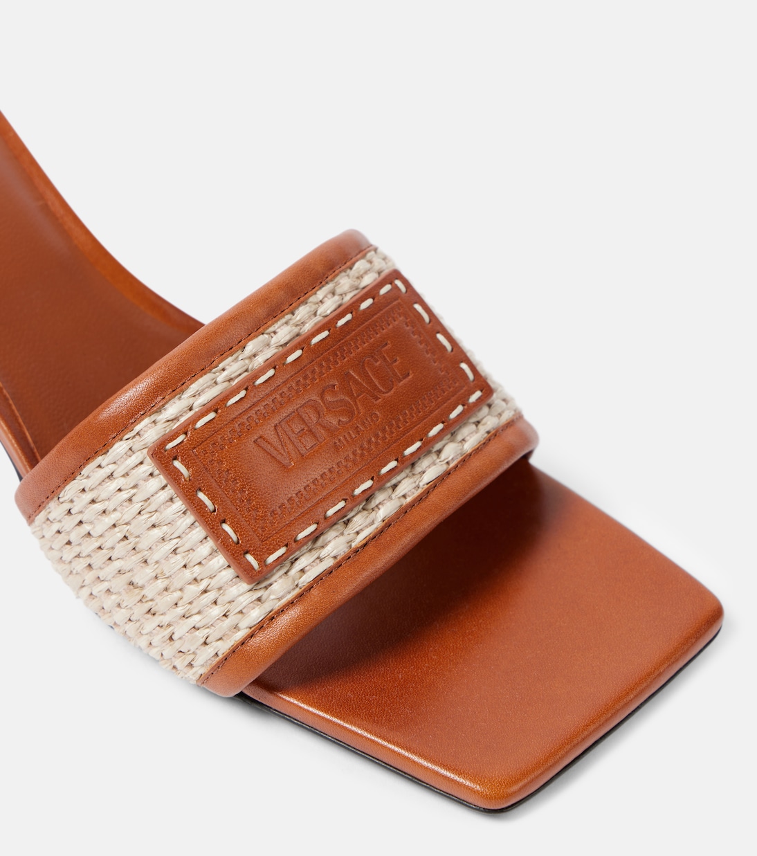 Pantoletten Theia Barocco aus Raffiabast mit Leder | Versace