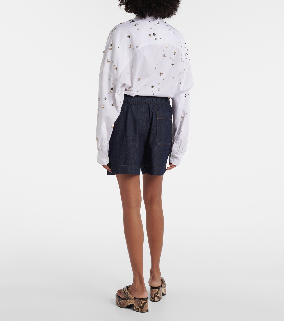 Pleated high-rise denim shorts | Dries Van Noten