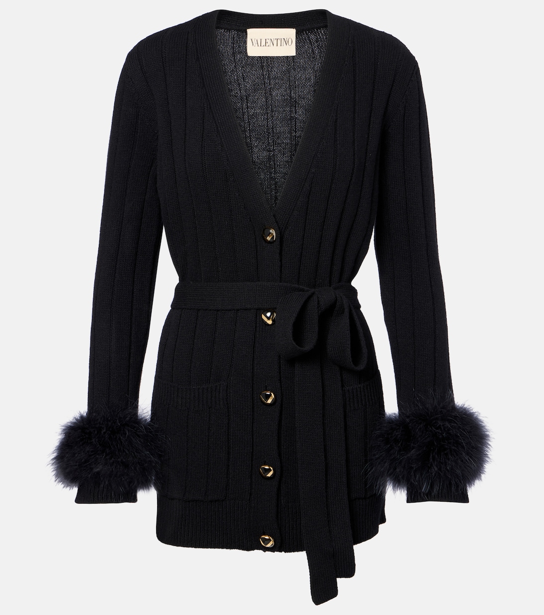 Feather-trimmed virgin wool cardigan | Valentino