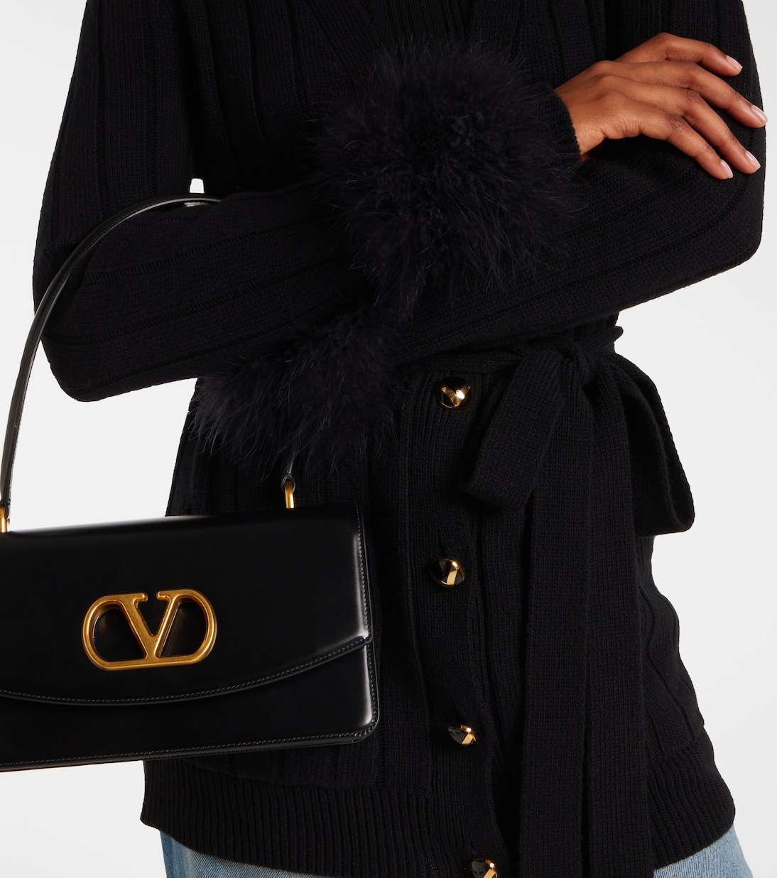 Feather-trimmed virgin wool cardigan | Valentino