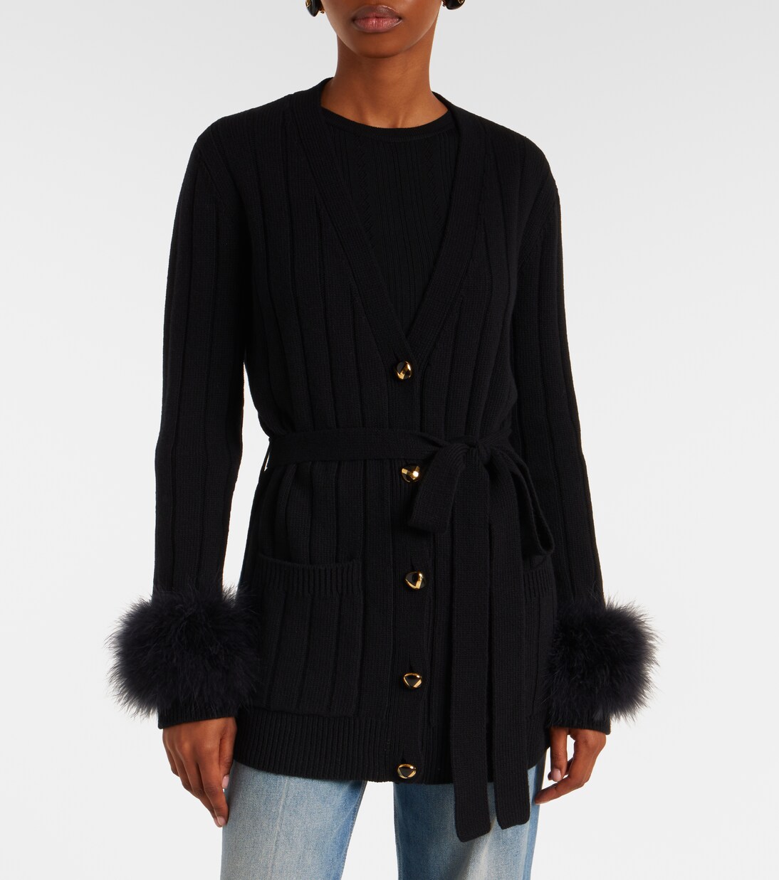 Feather-trimmed virgin wool cardigan | Valentino