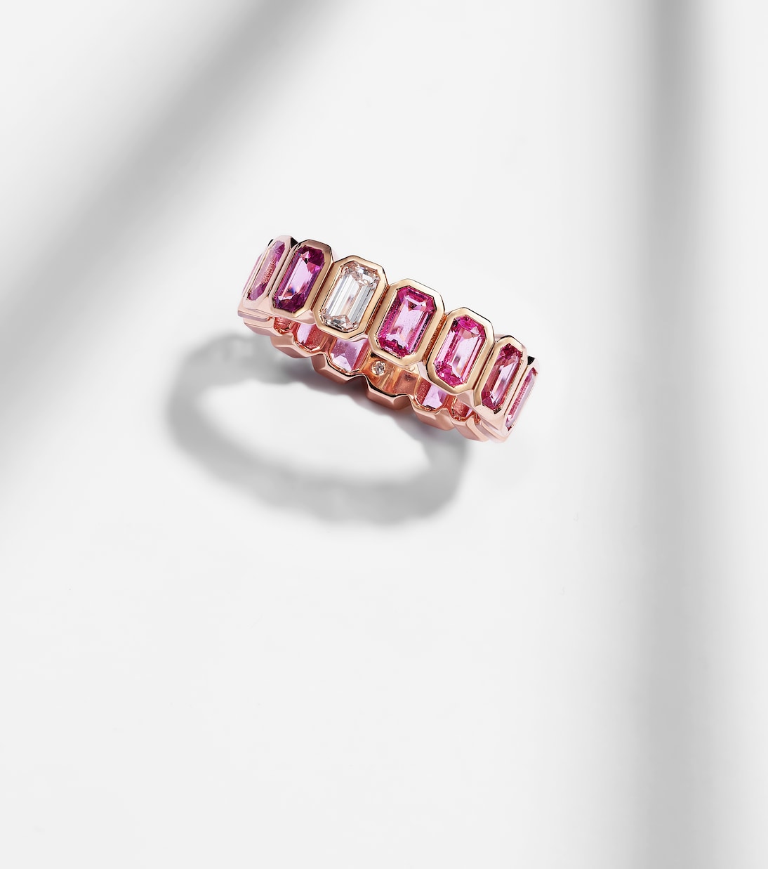18kt rose gold ring with pink sapphires and diamond | Shay Jewelry