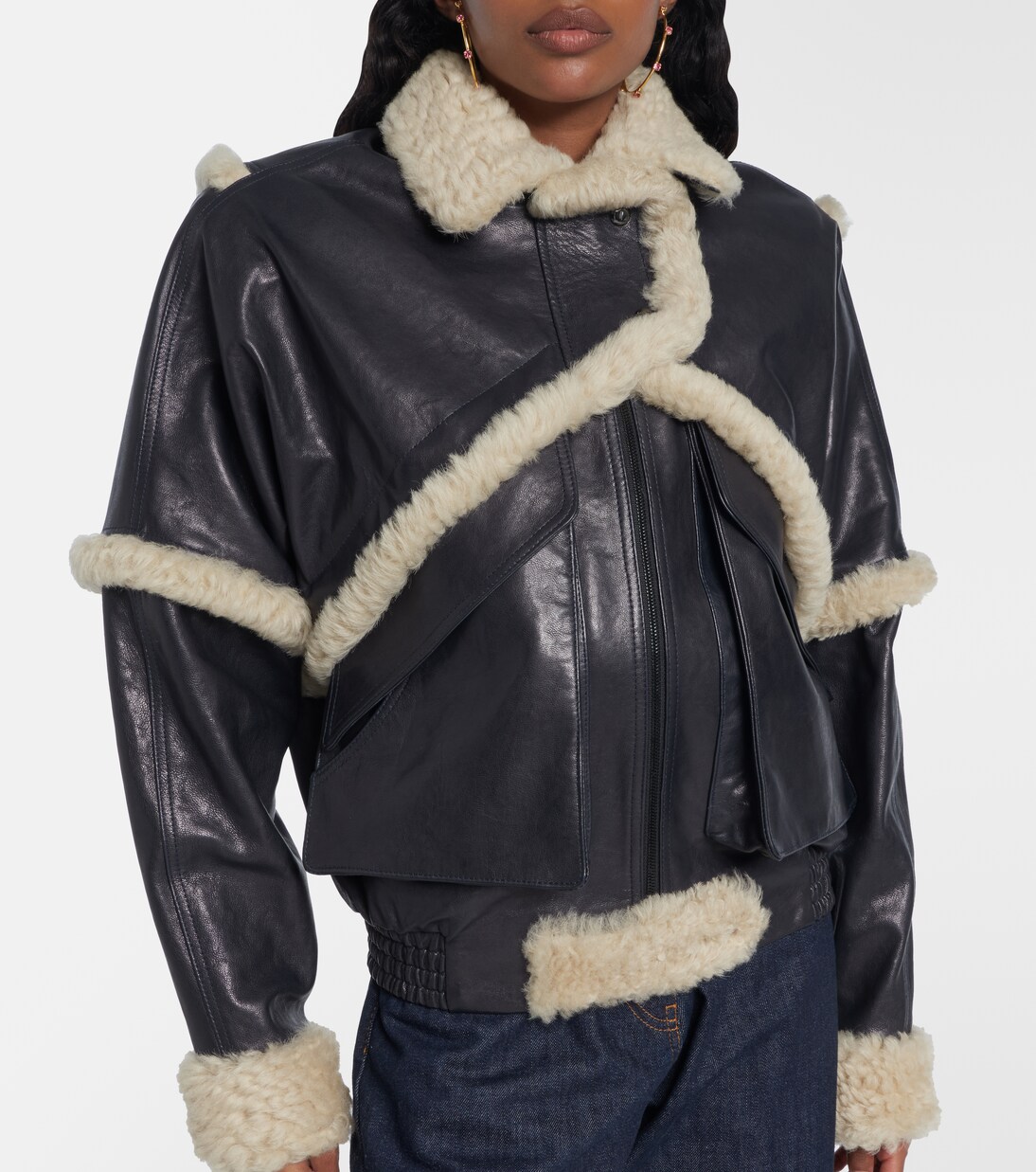 Shearling-trimmed leather bomber jacket  | Magda Butrym