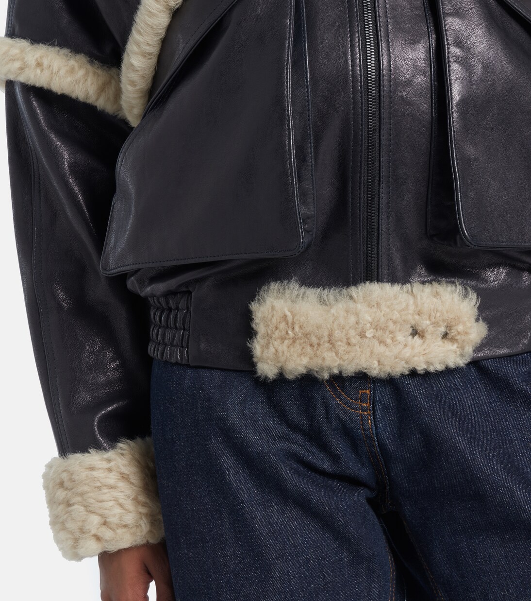 Shearling-trimmed leather bomber jacket  | Magda Butrym